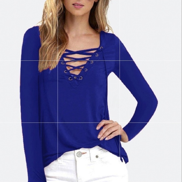 Chenault Colbalt Lace Up Blue Top - Picture 1 of 5